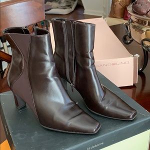 Brown leather stacked hill Liz Claiborne boots
